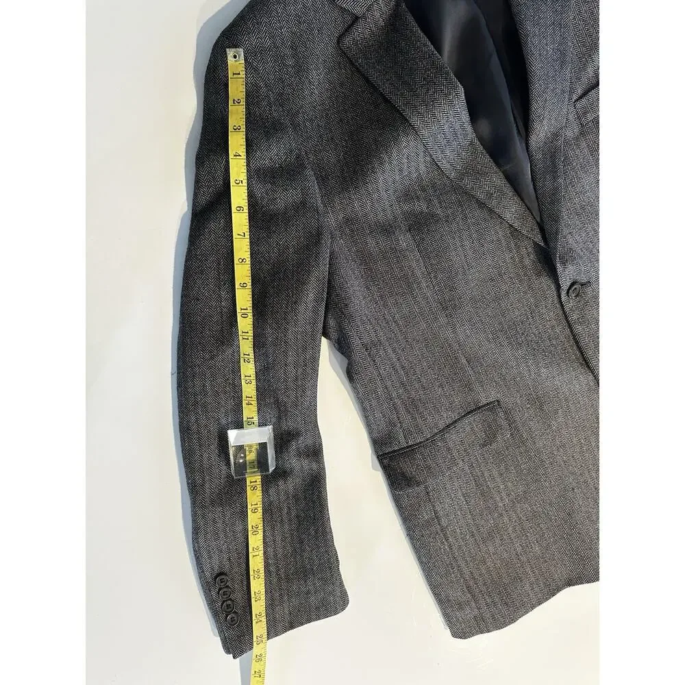 Lauren Ralph Lauren Mens Wool Blazer 46R Grey Herringbone Mens Sportcoat Preppy